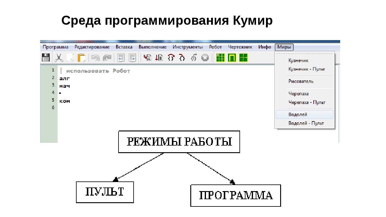 Кумир презентация 5 класс. Среда программирования кумир. Кумир Водолей. Исполнитель Водолей кумир. Как программировать в кумире.