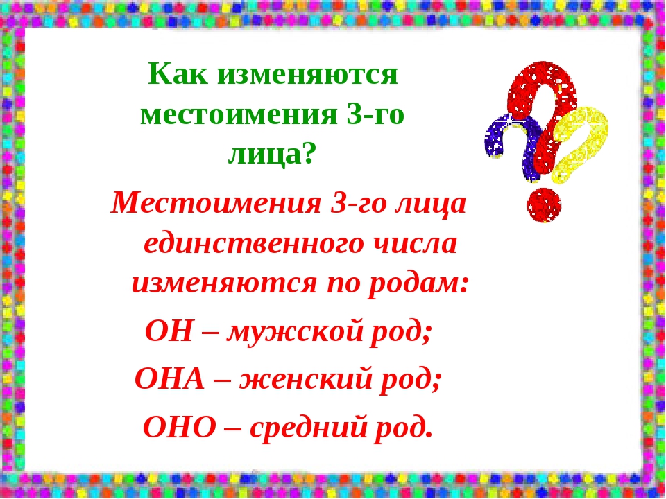 Род местоимений 3 го лица единственного числа 3 класс презентация